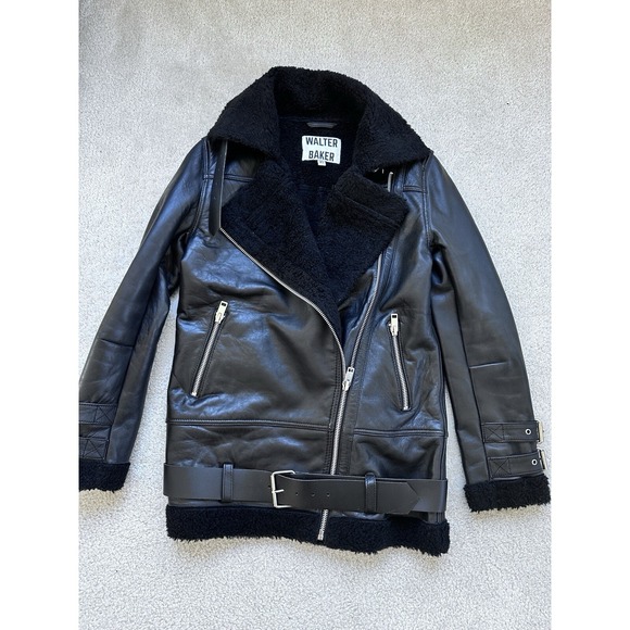 WALTER BAKER Adele LAMB Leather Faux Shearling Lined Jacket Size XS Black - Picture 1 of 7